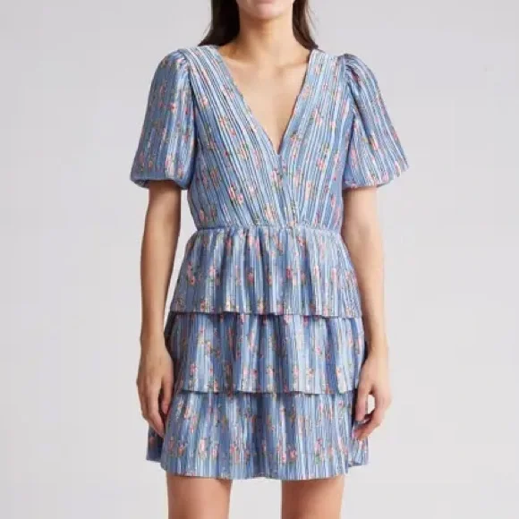Wayf | Dresses | Wayf Floral Tiered Minidress In Blueroses Baby Blue Dress  | Poshmark